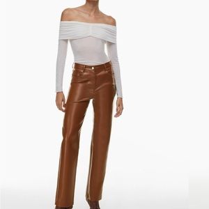 Aritzia Wilfred The Melina Pant High Waisted Vegan Leather Cognac Size 8.